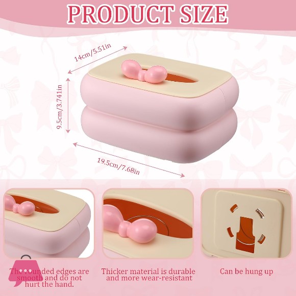 Pink Bow Cute Tissue Box Cover Rectangle Box Covers