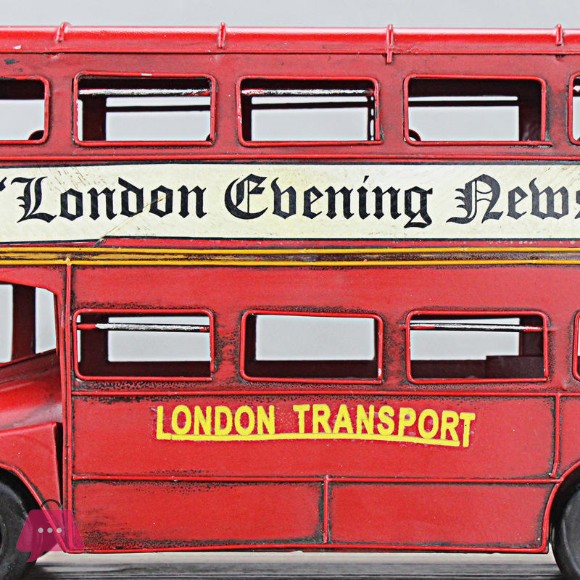 Red London Bus Model Vintage Iron Car for Home Decor and Gift Use