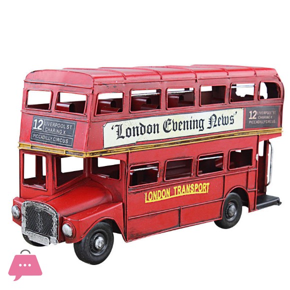 Red London Bus Model Vintage Iron Car for Home Decor and Gift Use