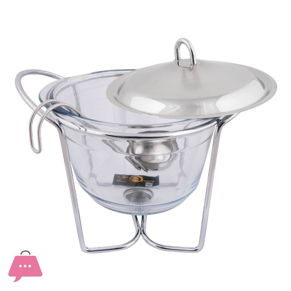 Round Food Warmer 4 Liter with Ladle Glass Casserole with Candle Warmer K610