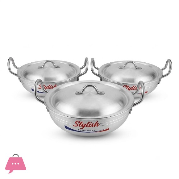 Stylish Cookware Premium Aluminum Wok Set with Lids - 3 Pieces (24cm, 26cm, 28cm)