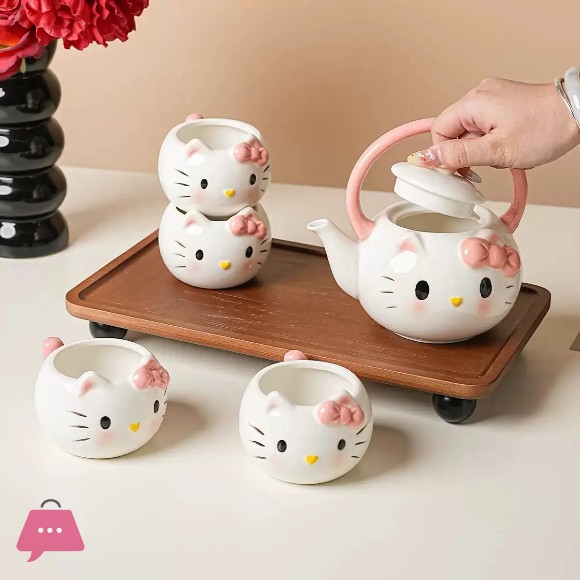 Hello Kitty Ceramic Teapot Tea Set Gift Box Cute Kettle Teacup Housewarming New Home Gift