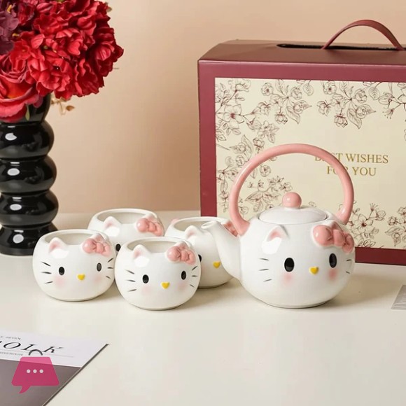 Hello Kitty Ceramic Teapot Tea Set Gift Box Cute Kettle Teacup Housewarming New Home Gift