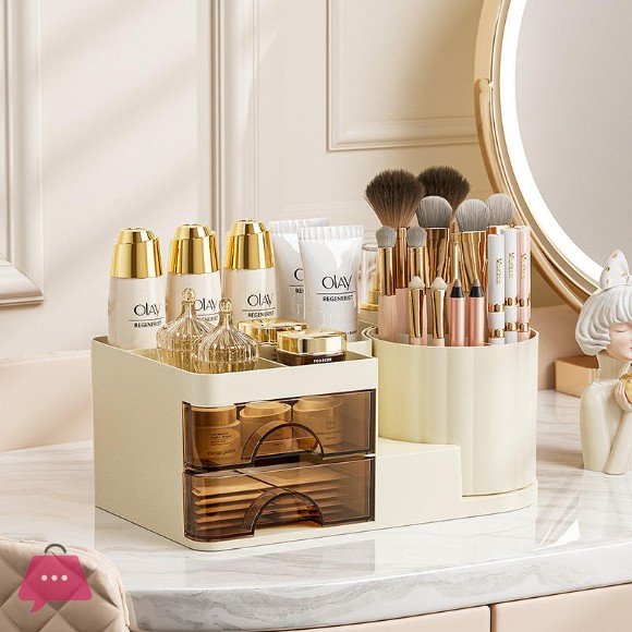 Desktop Cosmetic Organizer With Brush Holder