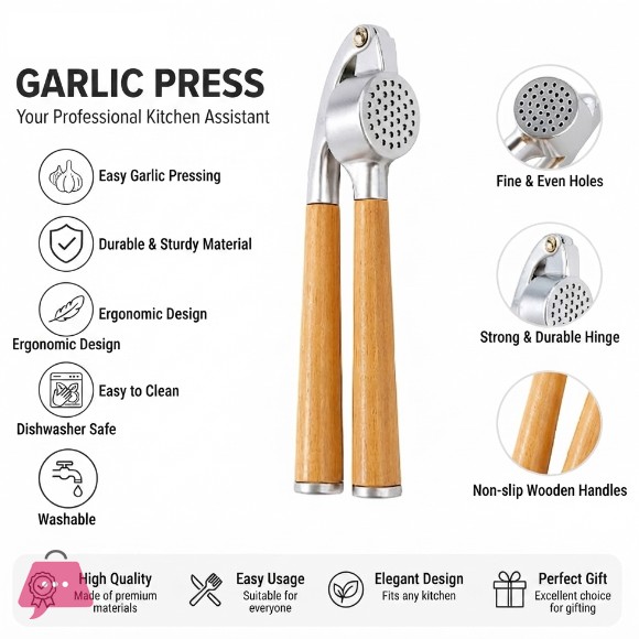 Shengya Garlic Press with Wooden Handle