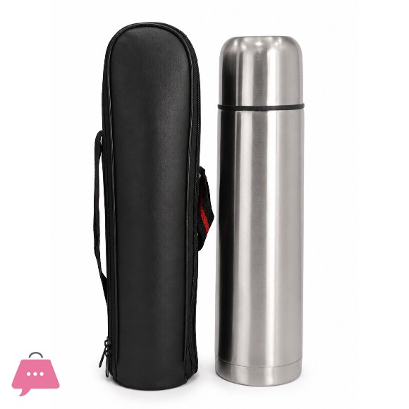 Sports Stainless Steel Water Bottle with Leather Pouch 1000-ML