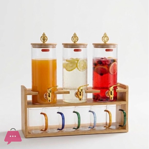 Square Glass Juice Dispenser with 6 Pcs Mugs