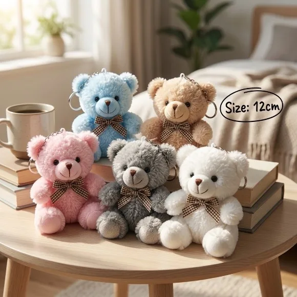 12cm Soft Plush Teddy Bear Keyring Bulk Pack – Available in 5 Pastel Colors – 25 Pieces Pack