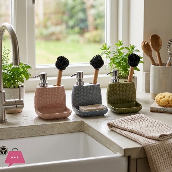 2-in-1 Textured Soap Dispenser and Cleaning Brush Holder with Tray