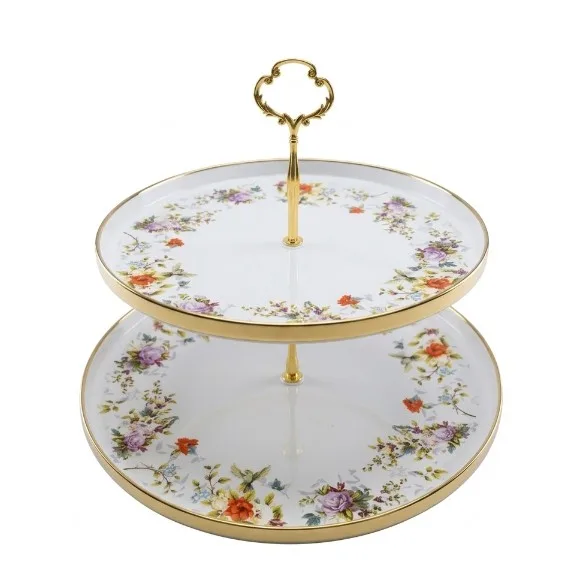 2-Tier Pastry Stand Enamel Cake Dessert Appetizer Serving Platter