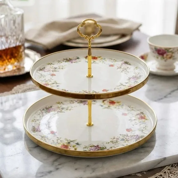 2-Tier Pastry Stand Enamel Cake Dessert Appetizer Serving Platter