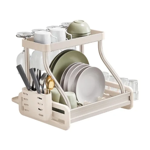 2-Tier Dish Drying Rack with Cutlery Holder & Drainage Tray