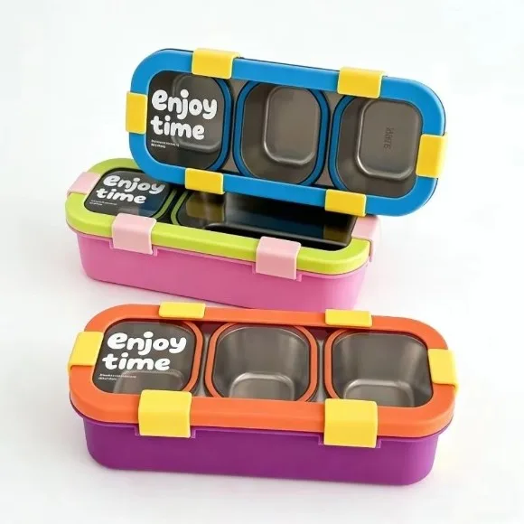 ColorPop 3 Compartment Stainless Steel Lunch Box With Spoon And Fork