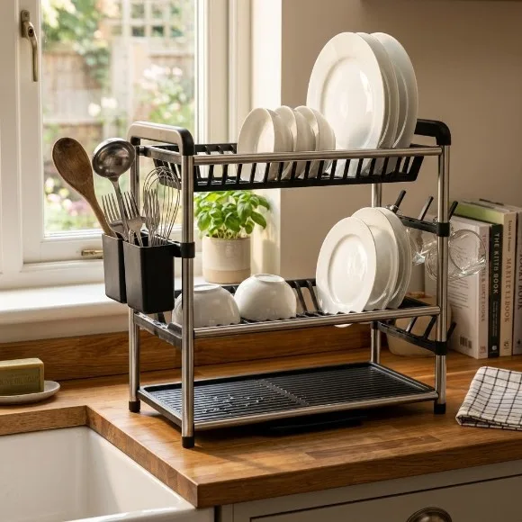 3 Layer Stainless Steel Dish Rack Cutlery & Knife Holder