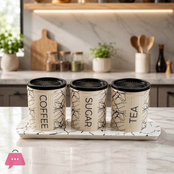 3 Piece Jar Set Ceramic for Sugar Tea Coffee