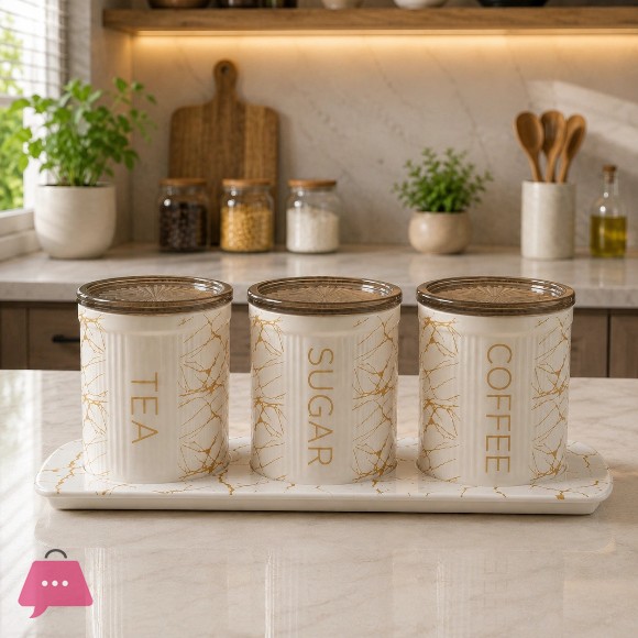 3 Piece Jar Set Ceramic for Sugar Tea Coffee