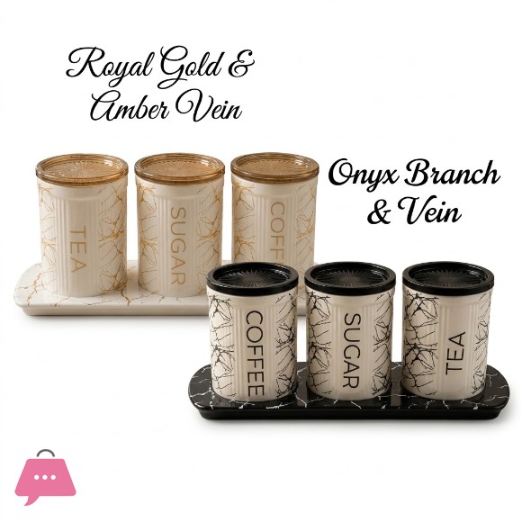 3 Piece Jar Set Ceramic for Sugar Tea Coffee