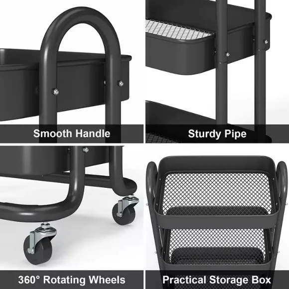 3 Tier Rolling Cart Utility Cart with Lockable Wheels Rolling Metal Storage