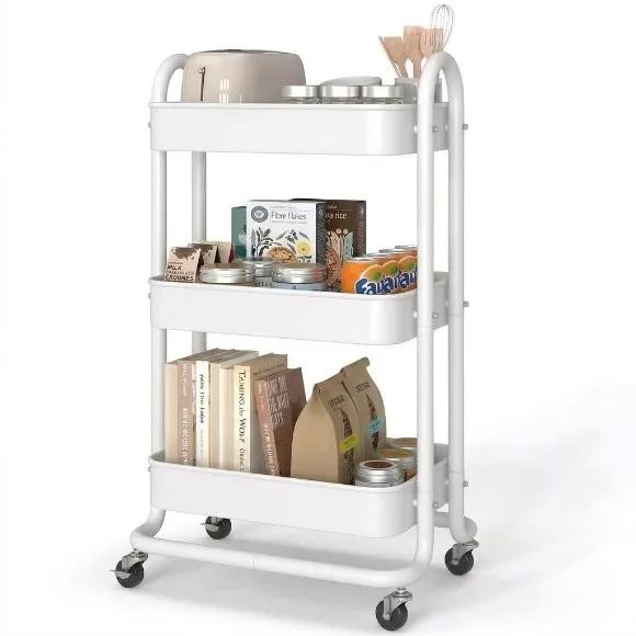 3 Tier Rolling Cart Utility Cart with Lockable Wheels Rolling Metal Storage