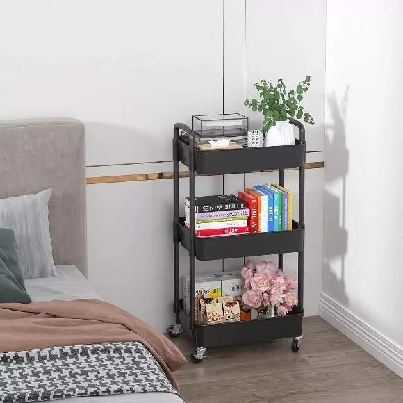3 Tier Rolling Cart Utility Cart with Lockable Wheels Rolling Metal Storage