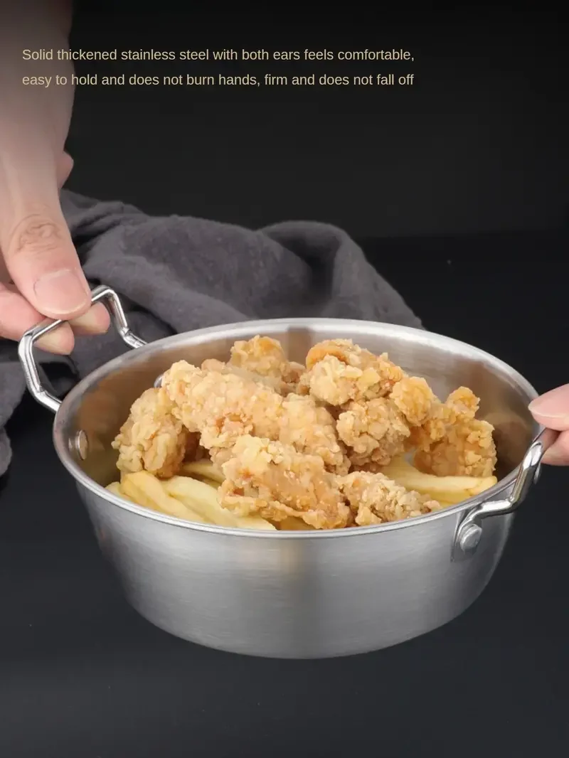 1 3pcs stainless steel bowl with handle french fries chicken nuggets bowl salad bowl snack bowl korean cuisine bowl seasoning bowl outdoor rice bowl noodle bowl dipping sauce bowl for home kitchen restaurant tableware accessories details 4