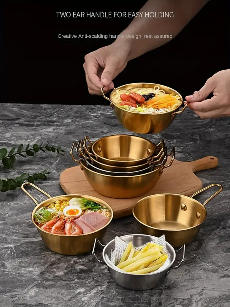 1 3pcs stainless steel bowl with handle french fries chicken nuggets bowl salad bowl snack bowl korean cuisine bowl seasoning bowl outdoor rice bowl noodle bowl dipping sauce bowl for home kitchen restaurant tableware accessories details 0