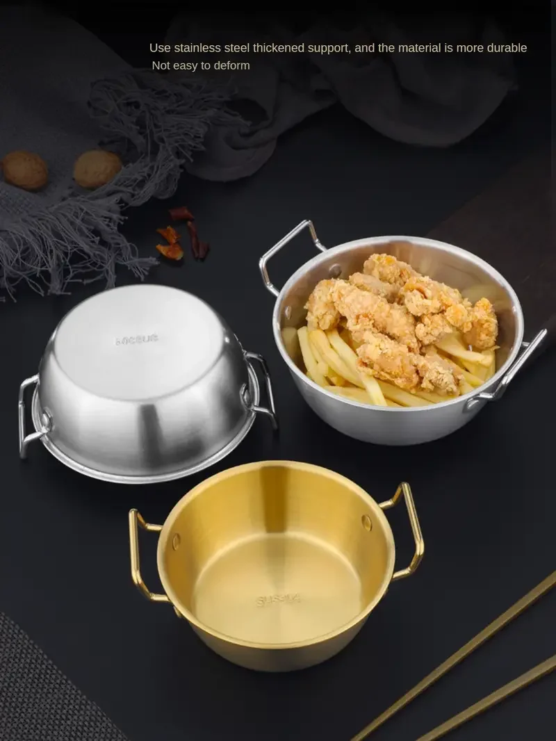 1 3pcs stainless steel bowl with handle french fries chicken nuggets bowl salad bowl snack bowl korean cuisine bowl seasoning bowl outdoor rice bowl noodle bowl dipping sauce bowl for home kitchen restaurant tableware accessories details 6