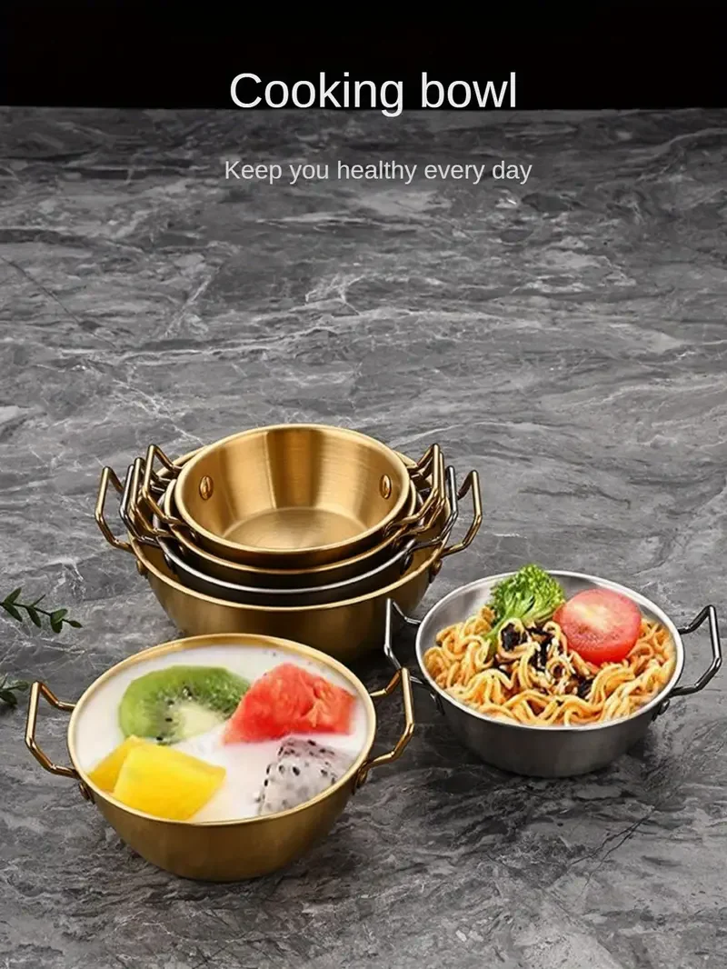 1 3pcs stainless steel bowl with handle french fries chicken nuggets bowl salad bowl snack bowl korean cuisine bowl seasoning bowl outdoor rice bowl noodle bowl dipping sauce bowl for home kitchen restaurant tableware accessories details 1