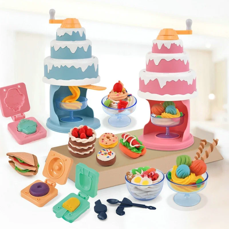 Hot sale non toxic eco-friendly 3D clay tool modeling play dough cake machine kit pretend play color mud toy set for kids play