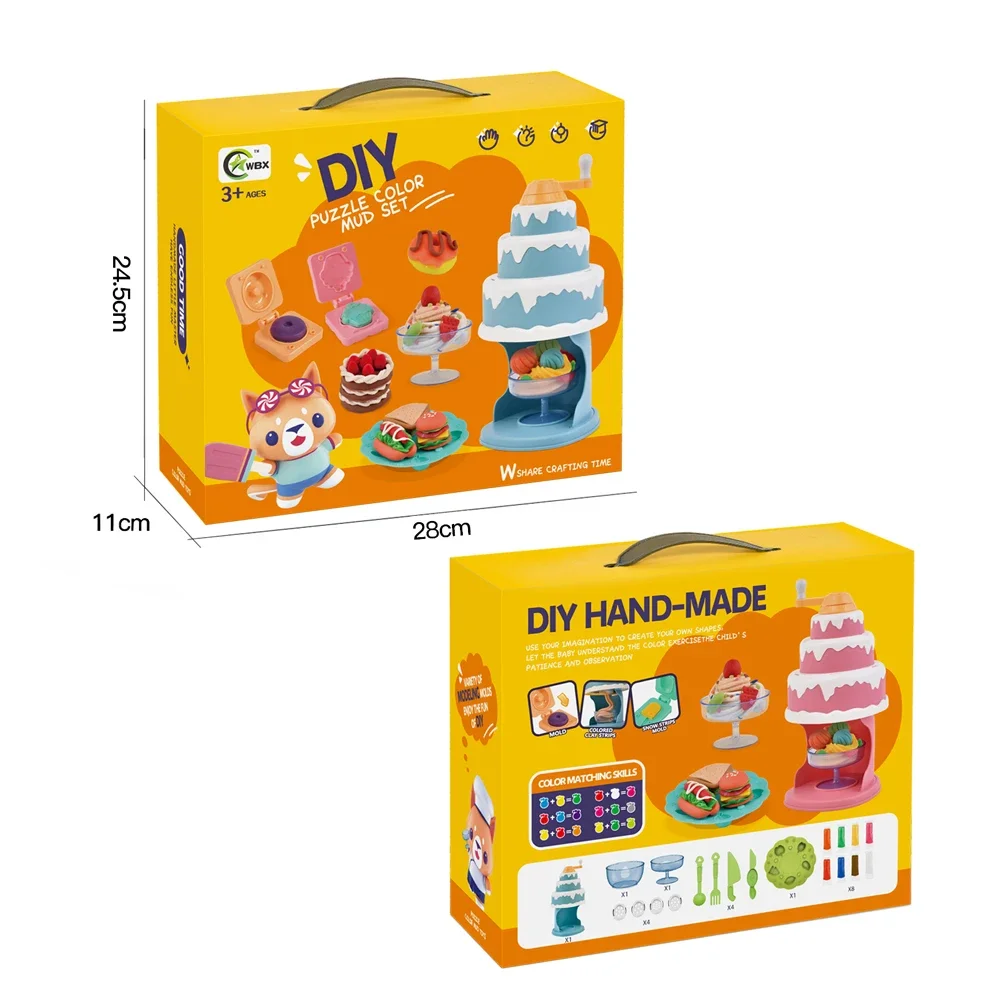 Hot sale non toxic eco-friendly 3D clay tool modeling play dough cake machine kit pretend play color mud toy set for kids play
