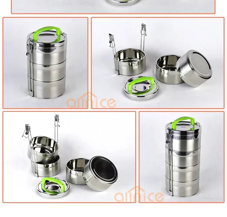 2 layer Stainless Steel Lunch Box with Handle - ASL1402