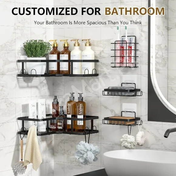 5-Piece Black Metal Wire Shower Caddy Organizer Set