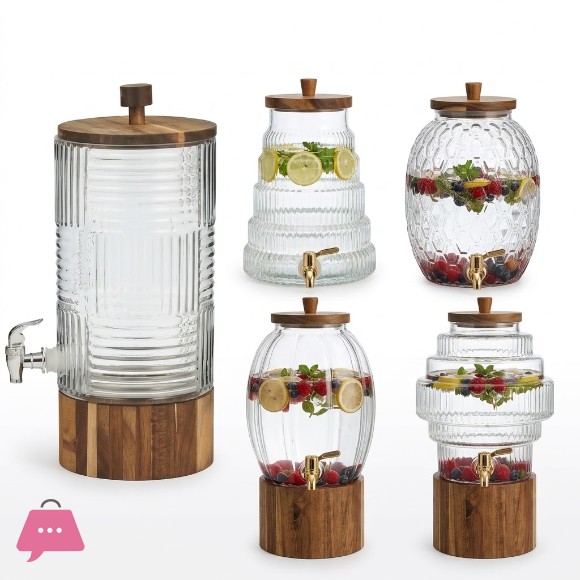 6L Glass Dispenser with Wooden Lid and Stand Premium Beverage Server for Parties and Home Bars