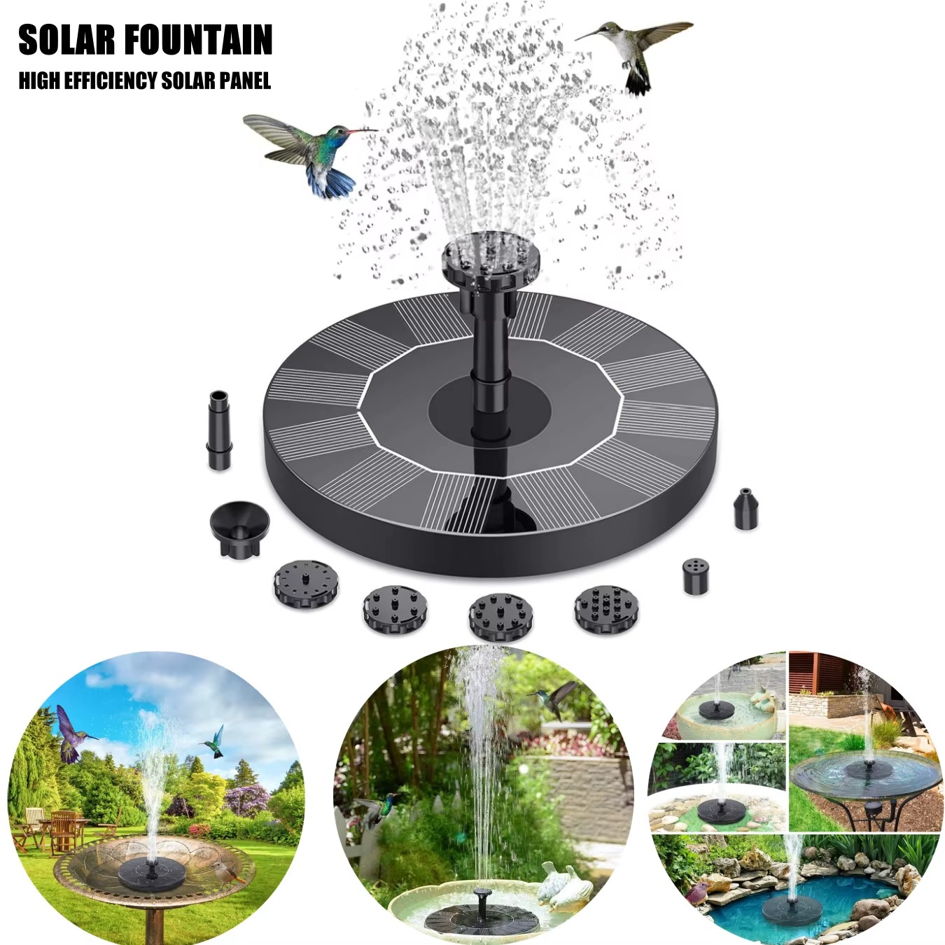Solar Powered Fountain Pump for Bird Bath Outdoor Floating Water Fountain for Garden