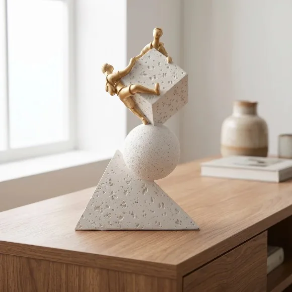 Abstract Geometric Balancing Climbers Sculpture 10 x 5 Inch