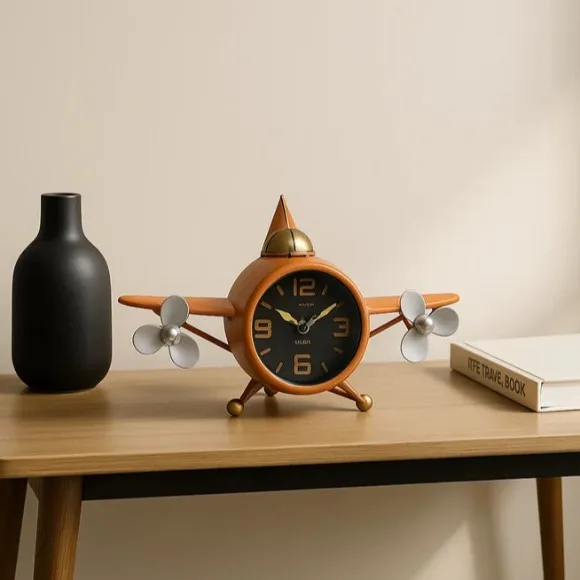 Aeroplane Shape Vintage Table Clock – Creative Home & Office Decor