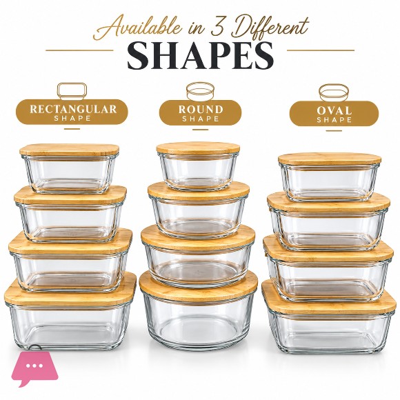 Airtight Glass Storage Containers Bamboo Lid Round & Square Set of 4