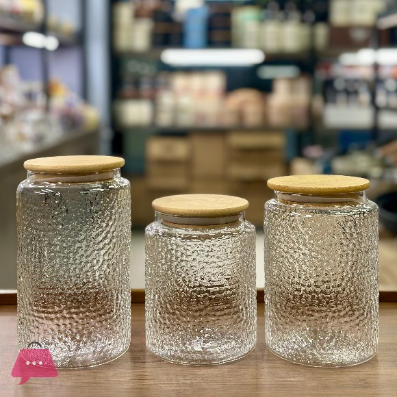 Airtight Glass Texture Jar with Bamboo Lid