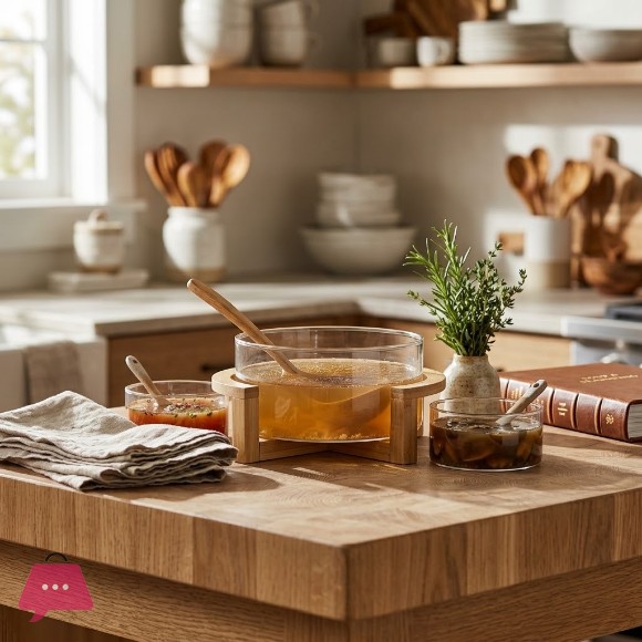 Aura Wooden & Glass 8-Piece Soup & Dessert Serving Set