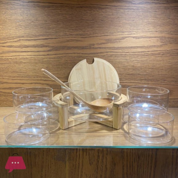 Aura Wooden & Glass 8-Piece Soup & Dessert Serving Set
