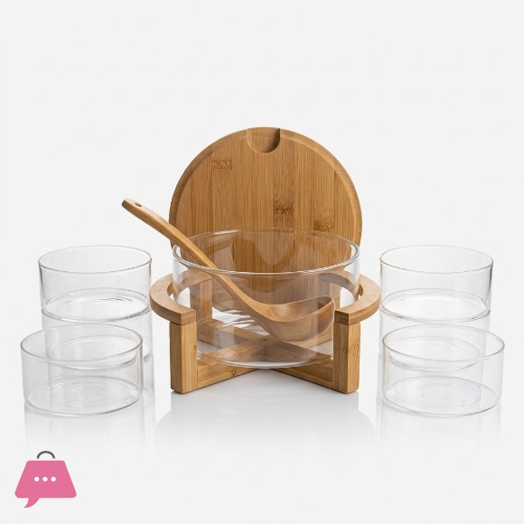 Aura Wooden & Glass 8-Piece Soup & Dessert Serving Set