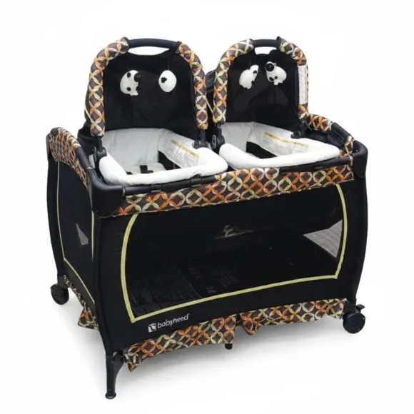 Babytrend Twins Nursery Center Circle Tech Black Playard Playpen - B62F