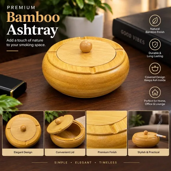 Bamboo Ashtray with Lid