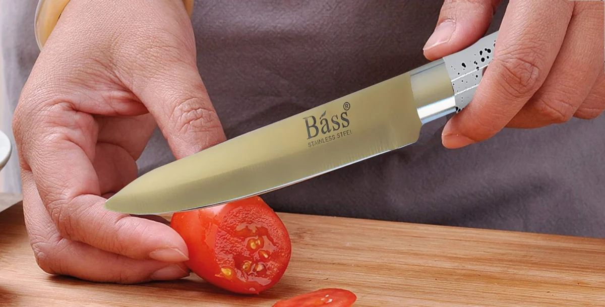 BASS STAINLESS STEEL SUPER SHARP MODERN KNIFE BLOCK 8-PIECE SET, KITCHEN KNIFE SET (White)