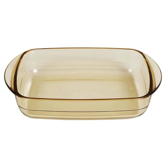 Borosilicate Glass Baking Tray Yellow Microwave Oven Safe Utensils 1600ml