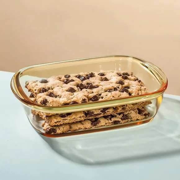 Borosilicate Glass Baking Tray Yellow Microwave Oven Safe Utensils 1600ml