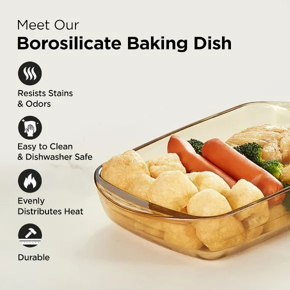 Borosilicate Glass Baking Tray Yellow Microwave Oven Safe Utensils 1600ml