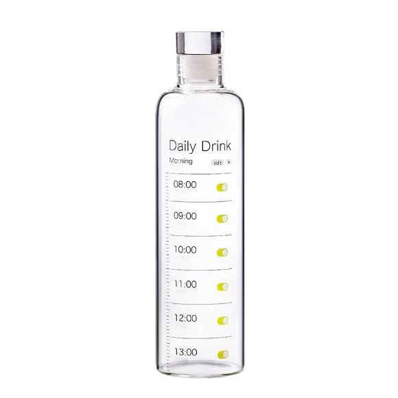 Borosilicate Glass Bottle Aqua Pure Bottle for Fitness Sports Water Bottle with Unique Timeline Measurements Hot and Cold Water