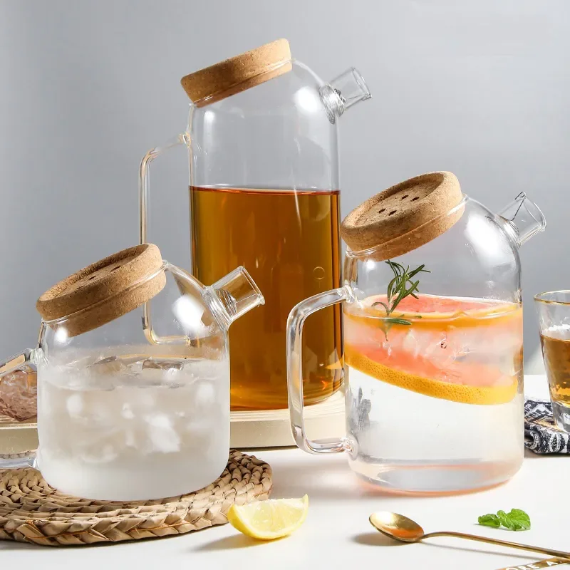 Pyrex Glass Water Filter Pitcher Glass Cold Water Jug Glassware with Cork Lid