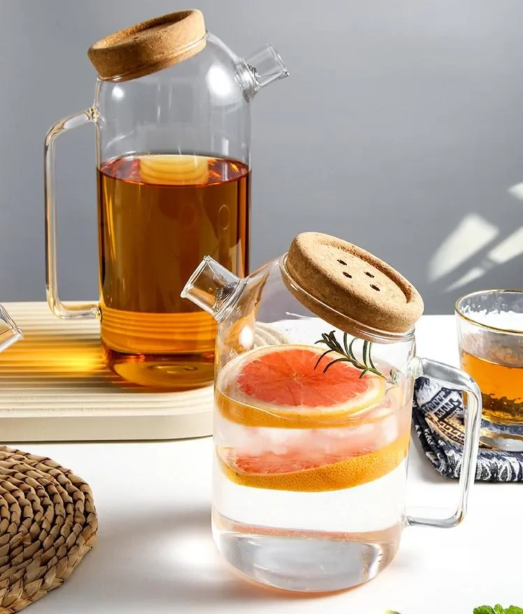 Pyrex Glass Water Filter Pitcher Glass Cold Water Jug Glassware with Cork Lid
